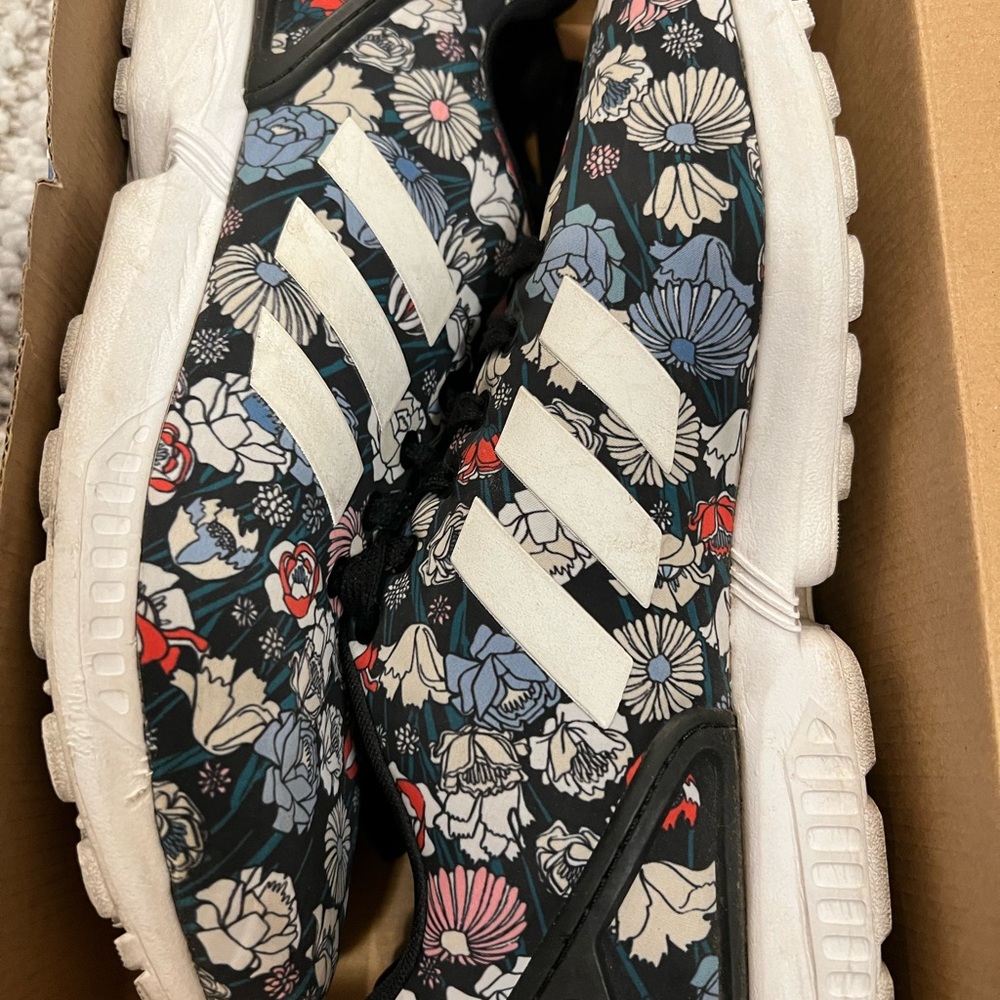 Adidas Women's Floral Sneakers - Black, White, and Red